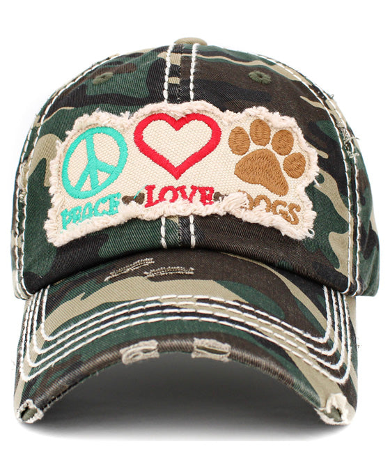 Peace Love Dogs Vintage Ball Cap