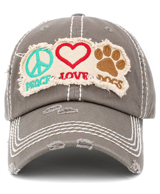 Peace Love Dogs Vintage Ball Cap