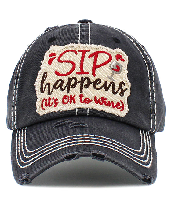 Sip Happens Washed Vintage Ball Cap