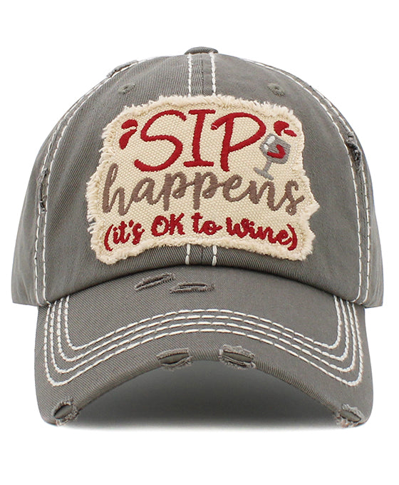 Sip Happens Washed Vintage Ball Cap