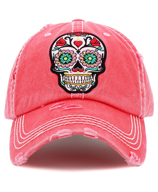 Floral Sugar Skull Washed Vintage Ball Cap