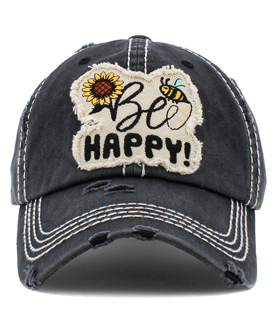 Be Happy Washed Vintage Ball Cap