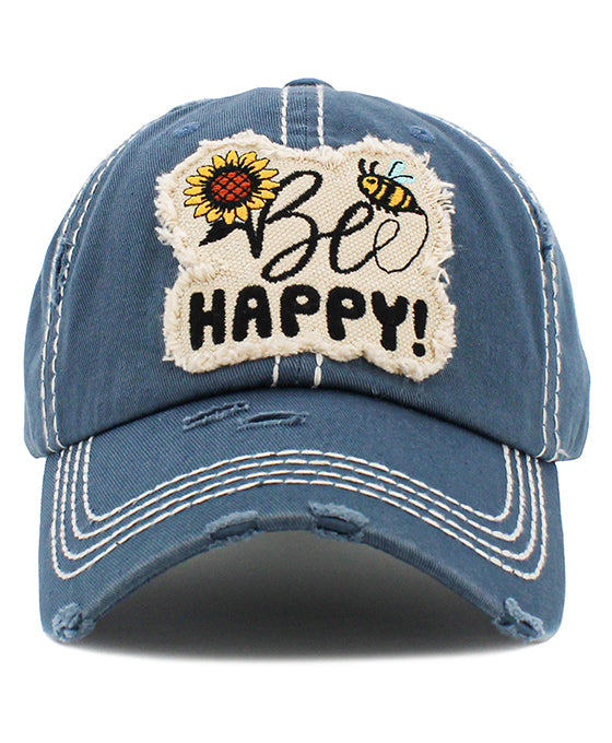 Be Happy Washed Vintage Ball Cap