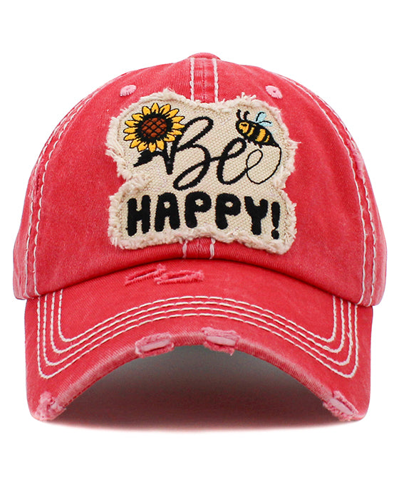 Be Happy Washed Vintage Ball Cap