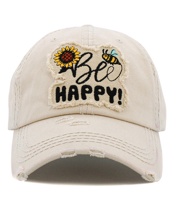 Be Happy Washed Vintage Ball Cap