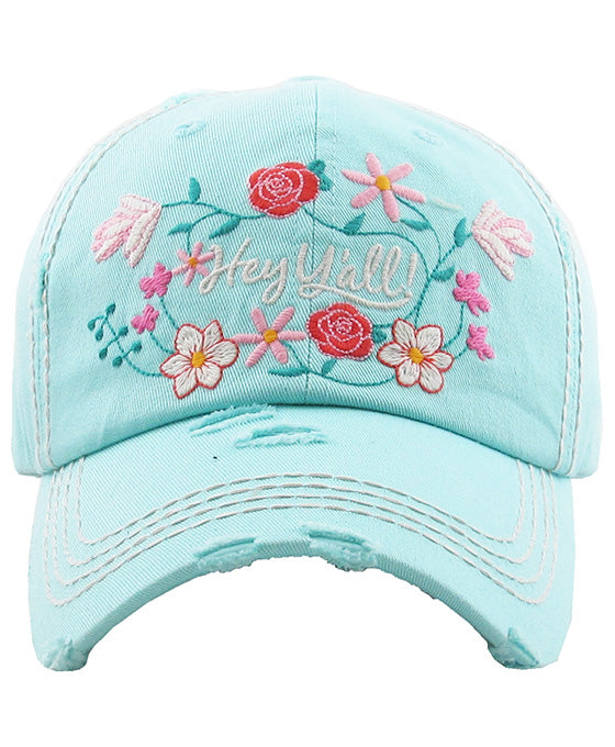 Floral Hey Y'all Washed Vintage Ball Cap