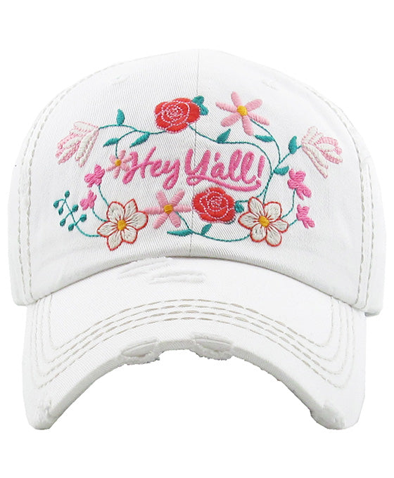 Floral Hey Y'all Washed Vintage Ball Cap