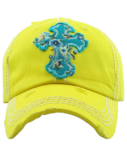 Floral Cross Washed Vintage Ball Cap