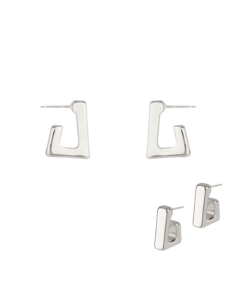 Metal Steering Silver Square Hoop Earring