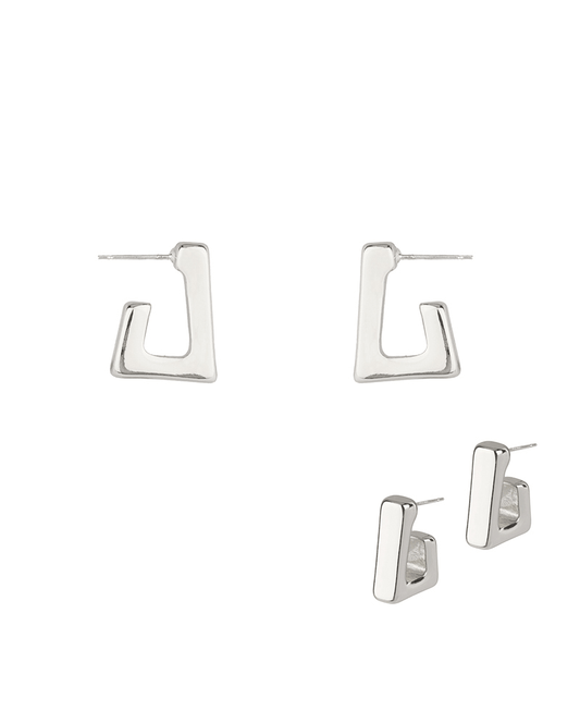 Metal Steering Silver Square Hoop Earring