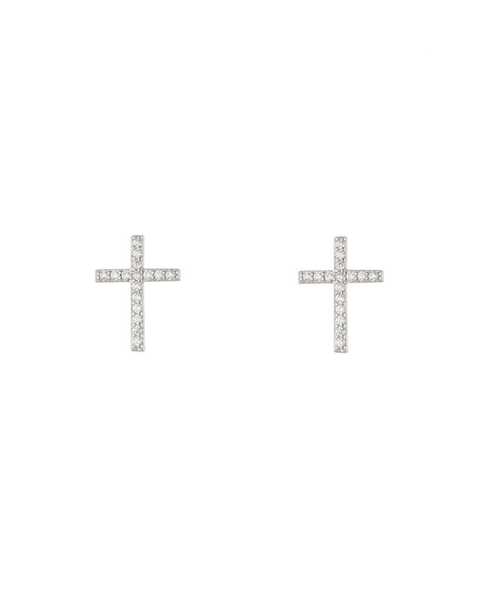 Rhinestone Sterling Silver Cross Post Earring