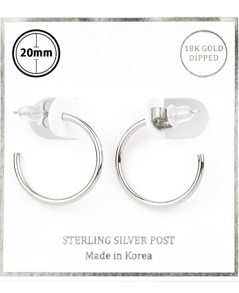 Metal Sterling Silver 20mm Hoop Earring
