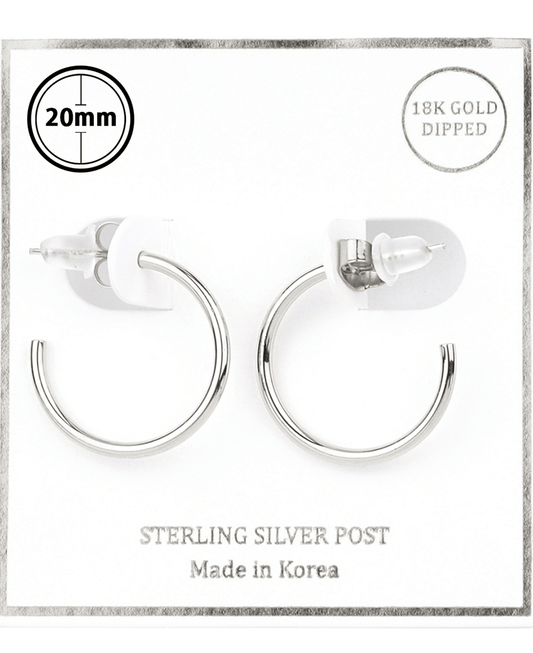 Metal Sterling Silver 20mm Hoop Earring