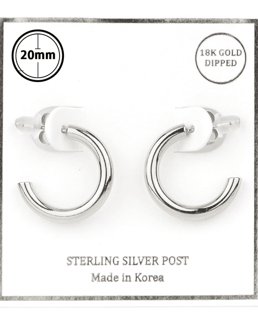 Metal Sterling Silver 20mm Hoop Earring