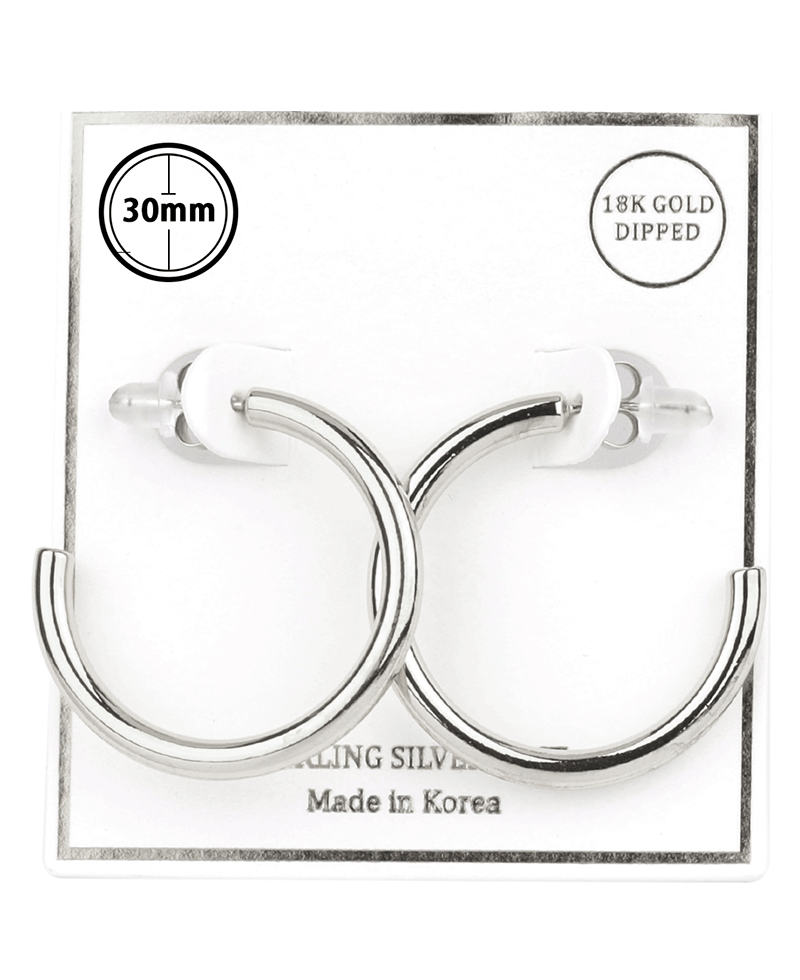 Metal Sterling Silver 30mm Hoop Earring