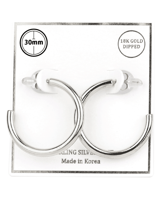 Metal Sterling Silver 30mm Hoop Earring