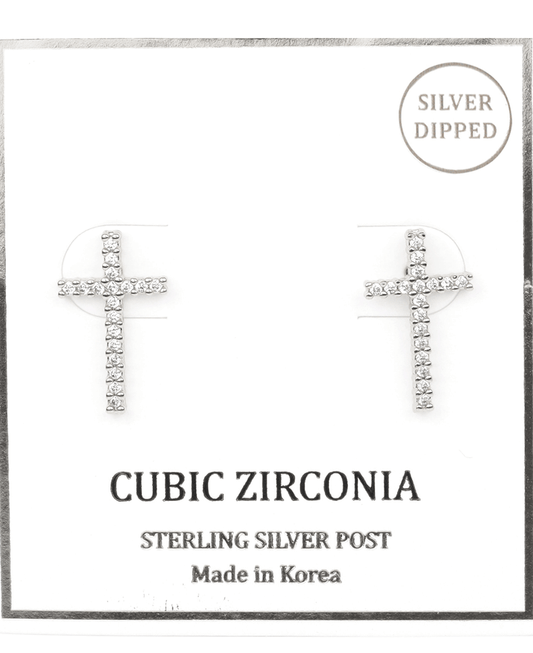 CZ Sterling Silver Cross Post Earring