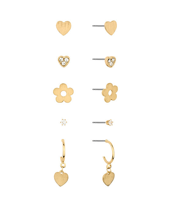 5 Set Metal Pave Stud Earring