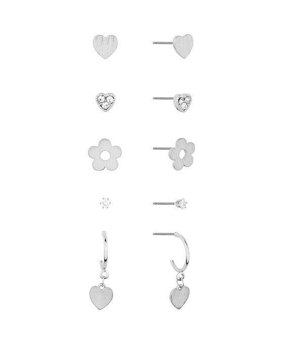 5 Set Metal Pave Stud Earring