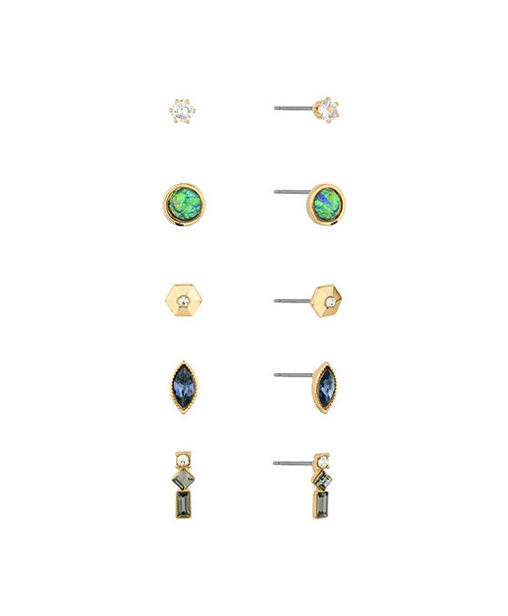 5 Set Metal Glass Stud Earring