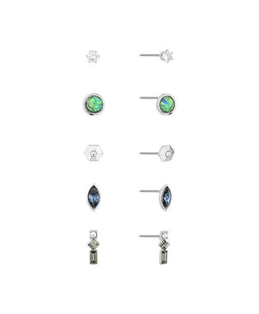 5 Set Metal Glass Stud Earring