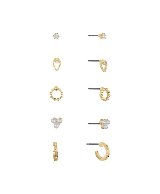 5 Set Metal & Pearl Stud Earring