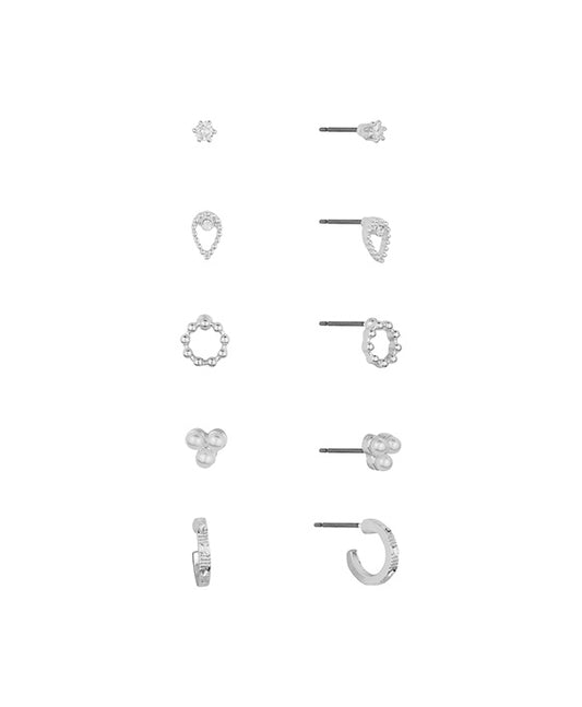 5 Set Metal & Pearl Stud Earring