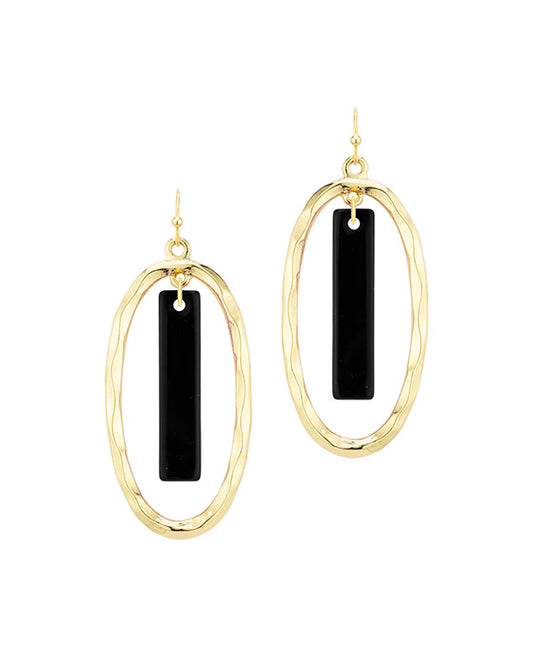 Oval Metal Texture w/ Acetate Bar Earring