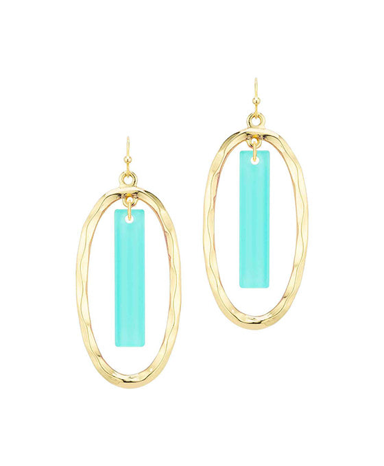Oval Metal Texture w/ Acetate Bar Earring