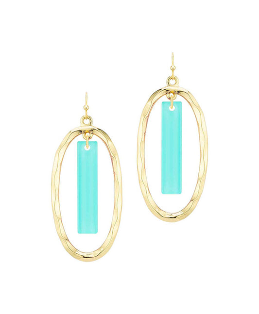 Oval Metal Texture w/ Acetate Bar Earring