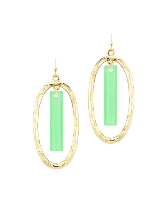 Oval Metal Texture w/ Acetate Bar Earring