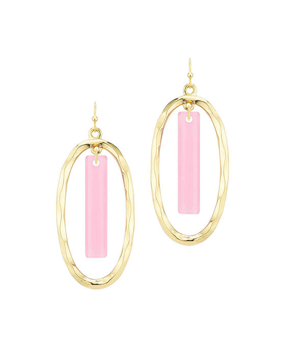Oval Metal Texture w/ Acetate Bar Earring