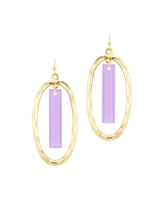 Oval Metal Texture w/ Acetate Bar Earring