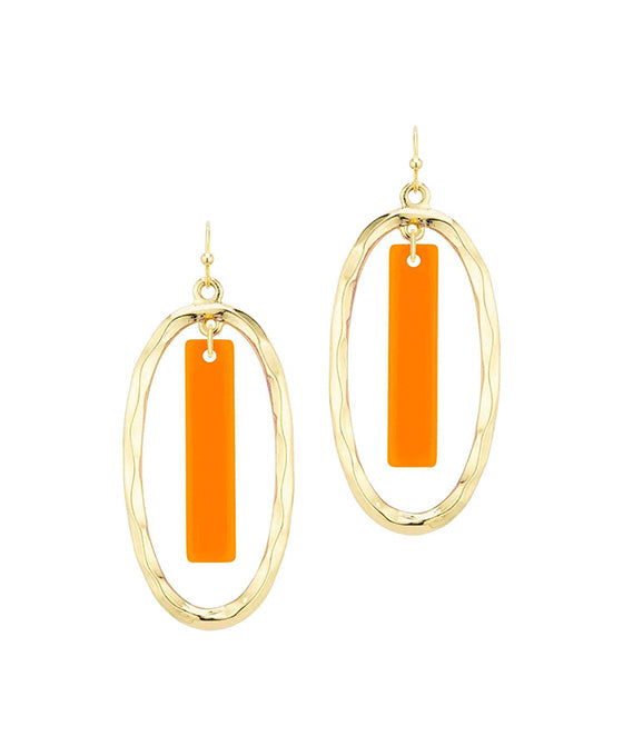 Oval Metal Texture w/ Acetate Bar Earring