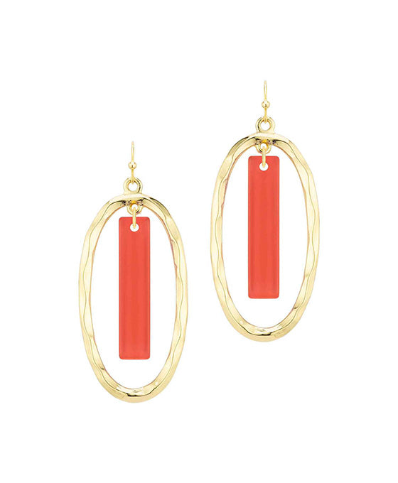 Oval Metal Texture w/ Acetate Bar Earring