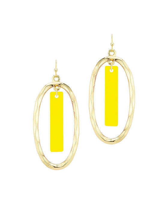 Oval Metal Texture w/ Acetate Bar Earring