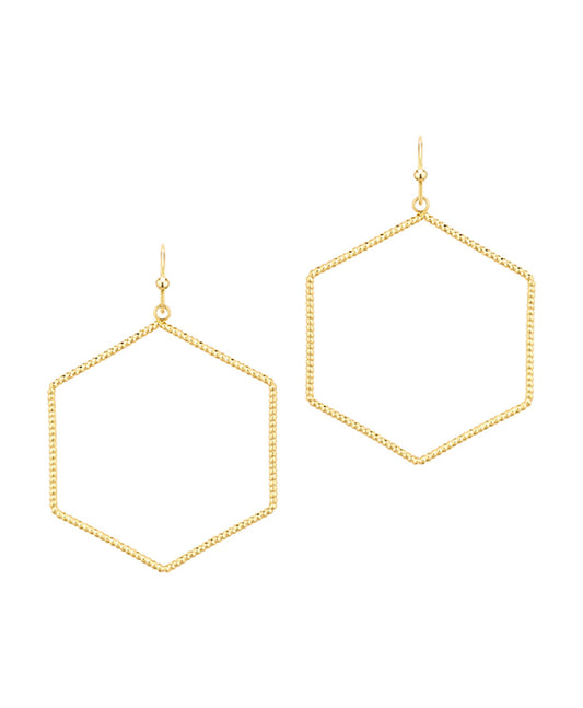 Brass Texture Wire Hexagon Earring