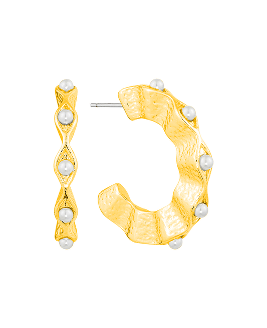 Metal Texture w/ Pearl 33mm Hoop Earring