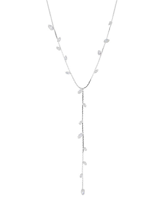 Metal w/ Rhinestone Chain Lariat Necklace