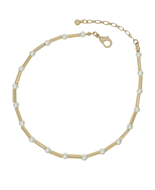 4mm Pearl & Metal Bar Anklet
