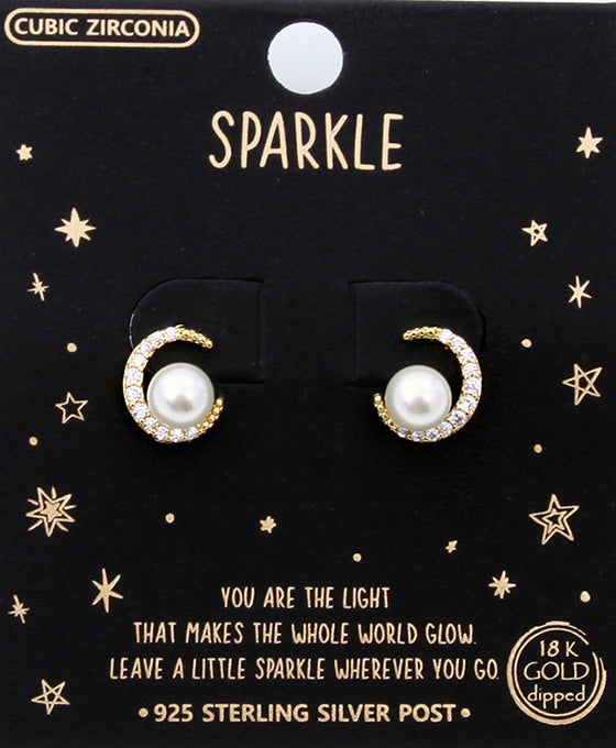 Pearl & CZ Moon Earring