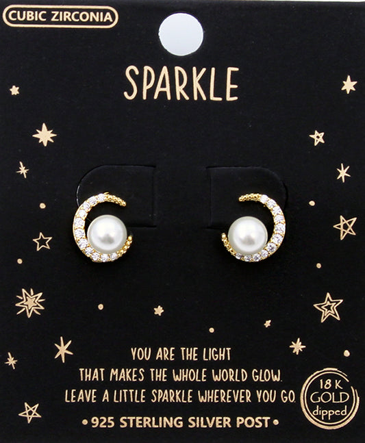 Pearl & CZ Moon Earring