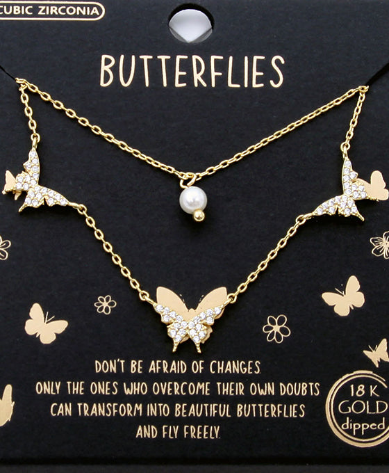 Double Layer Butterflies CZ Necklace