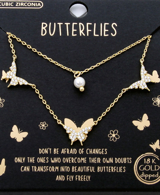 Double Layer Butterflies CZ Necklace