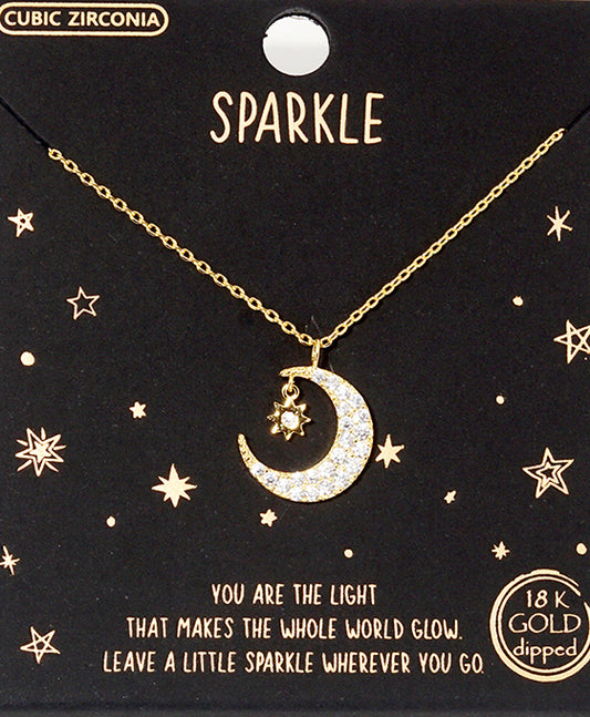 Crescent Moon & Star CZ Necklace