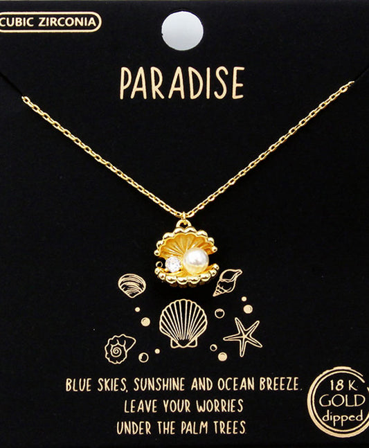Shell w/ Pearl CZ Necklace