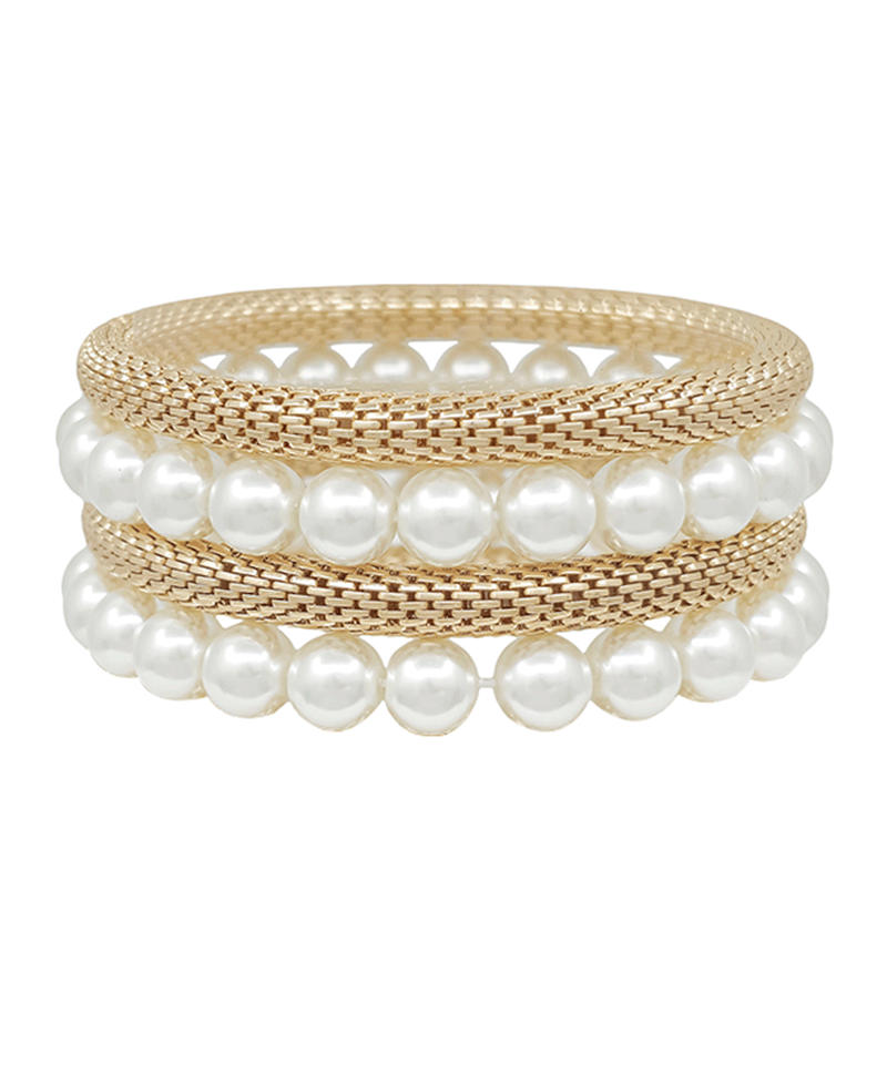 Pearl & Metal 4 Set Stretch Bracelet