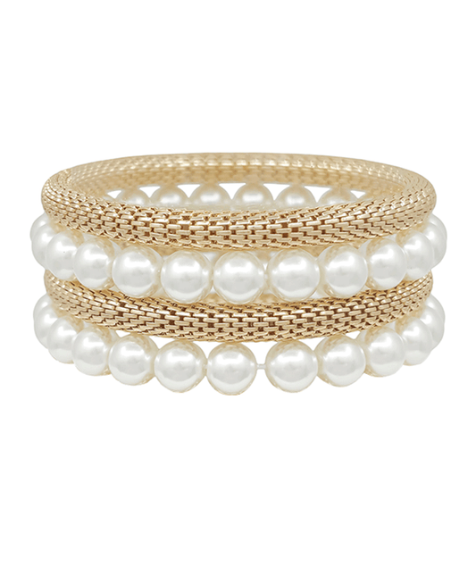 Pearl & Metal 4 Set Stretch Bracelet