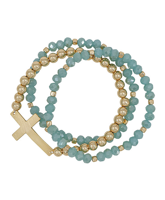 Cross Accent 6mm Beads & CCB Bracelet