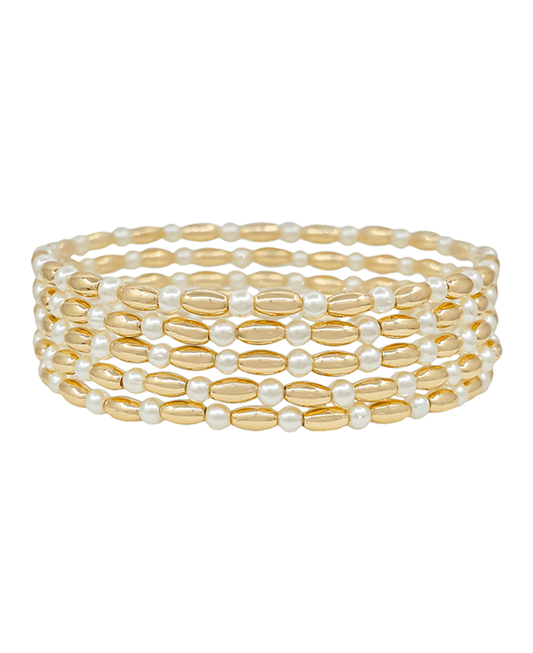 Pearl Accent Rice Shaped Stretch Bracelet